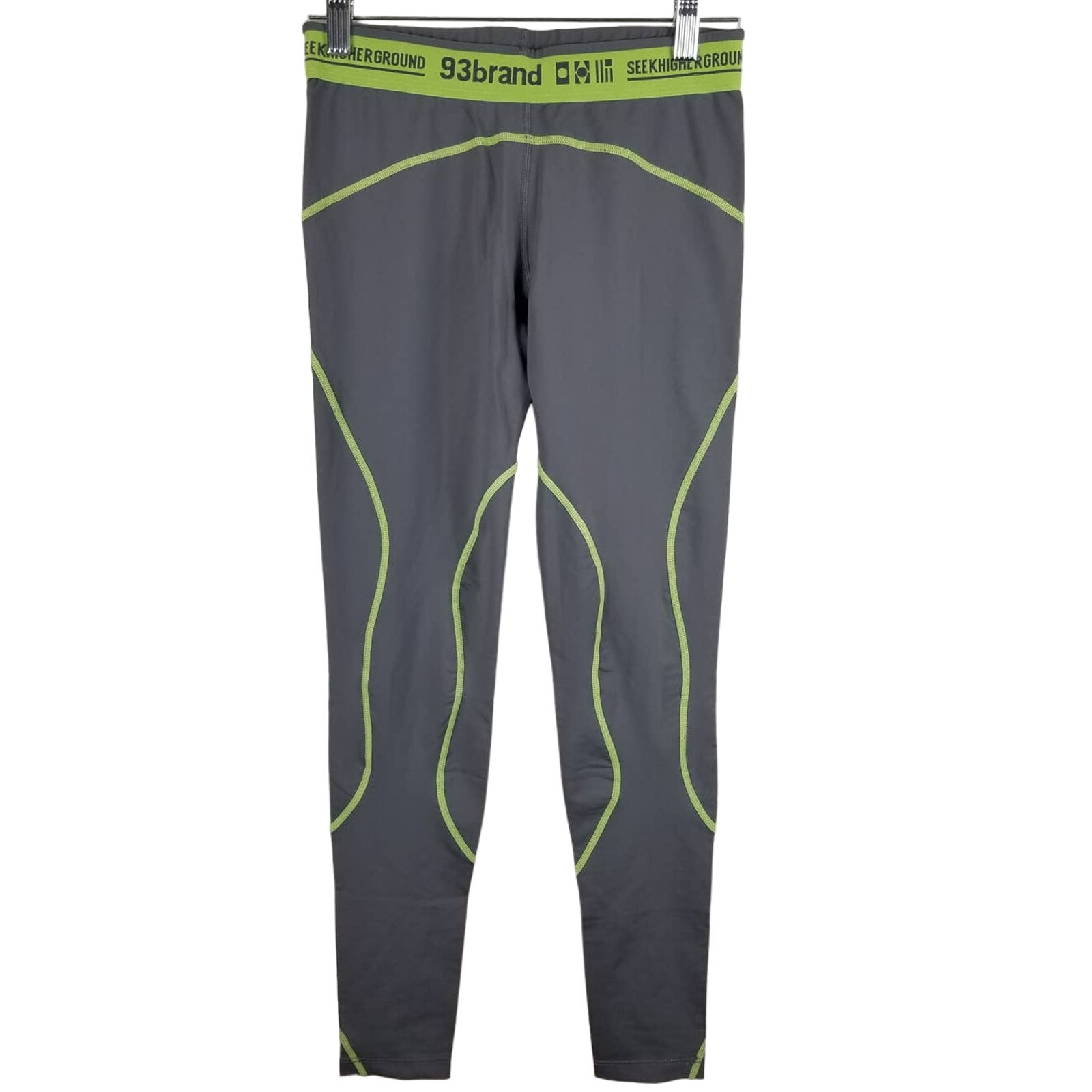 93 Brand Seek Higher Ground Neon Yellow Gray Athletic Leggings Xl